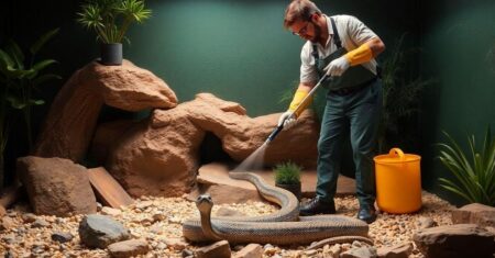 Técnicas de limpeza do habitat de animais exóticos como serpentes
