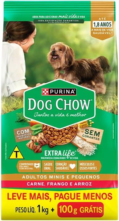         PURINA® DOG CHOW®Adultos Médios e Grandes Carne, Frango e Arroz 10,1Kg Grts 1Kg (Bônus Bag)       