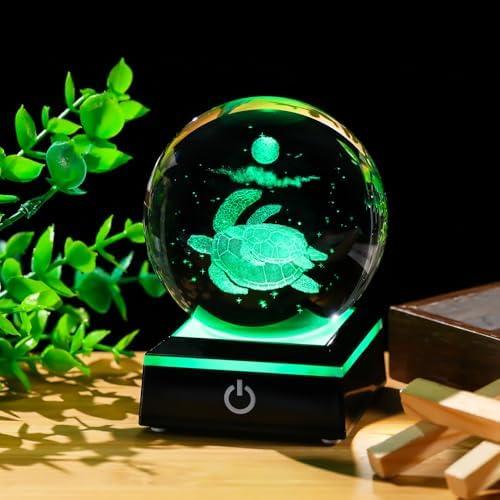         Arikyrist Bola de cristal 3D estatueta de tartaruga marinha com base LED laser tartaruga marinha presentes para mulheres homens no aniversário de Natal bola de tartaruga decorativa vidro tartaruga       