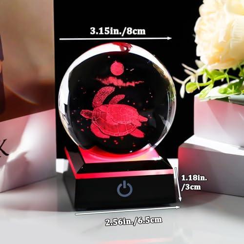         Arikyrist Bola de cristal 3D estatueta de tartaruga marinha com base LED laser tartaruga marinha presentes para mulheres homens no aniversário de Natal bola de tartaruga decorativa vidro tartaruga       