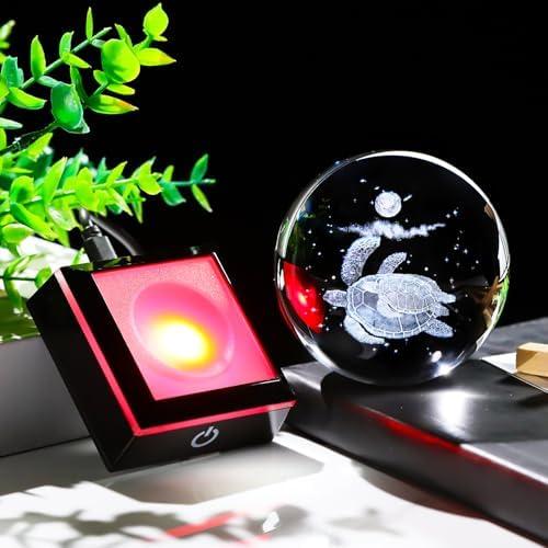         Arikyrist Bola de cristal 3D estatueta de tartaruga marinha com base LED laser tartaruga marinha presentes para mulheres homens no aniversário de Natal bola de tartaruga decorativa vidro tartaruga       