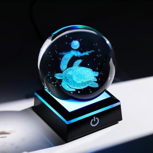         Arikyrist Bola de cristal 3D estatueta de tartaruga marinha com base LED laser tartaruga marinha presentes para mulheres homens no aniversário de Natal bola de tartaruga decorativa vidro tartaruga       