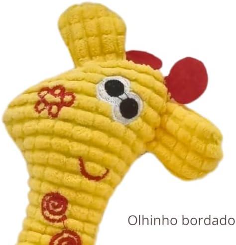         Brinquedo de Pelúcia Pet, Cães e Gatos, Brinquedo Cachorro, Mordedor de Pelúcia, Formato Girafa, Tam: 28 x 12 cm, Reduz Estresse e Ansiedade, Com Apito Sonoro       