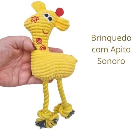         Brinquedo de Pelúcia Pet, Cães e Gatos, Brinquedo Cachorro, Mordedor de Pelúcia, Formato Girafa, Tam: 28 x 12 cm, Reduz Estresse e Ansiedade, Com Apito Sonoro       