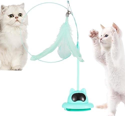         Brinquedos penas gato | Ventosa Pet dança interior jogando brinquedo com sino | Base sucção autoportante que estimula exercícios com penas coloridas realistas si na       