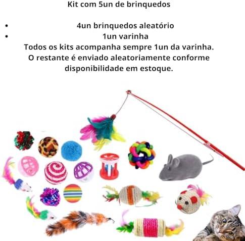         Kit 5 Brinquedos Para Gato Bolinha Ratinho  Varinha Gatos       