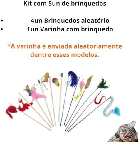         Kit 5 Brinquedos Para Gato Bolinha Ratinho  Varinha Gatos       