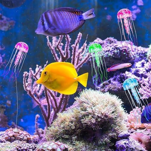         4 peças de decorações de aquário de água-viva fluorescência para aquário grande e pequeno brinquedo de água-viva brilhante para aquários de peixes, decorações de água-viva para quarto, animais de       