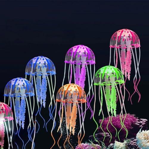         4 peças de decorações de aquário de água-viva fluorescência para aquário grande e pequeno brinquedo de água-viva brilhante para aquários de peixes, decorações de água-viva para quarto, animais de       