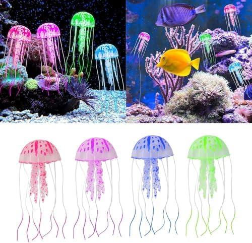         4 peças de decorações de aquário de água-viva fluorescência para aquário grande e pequeno brinquedo de água-viva brilhante para aquários de peixes, decorações de água-viva para quarto, animais de       