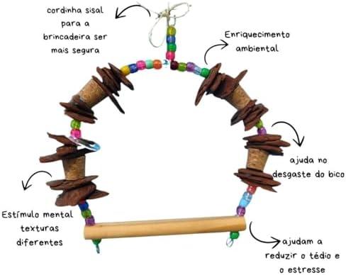         Kit Balanço rolha E Brinquedo rolha Interativo Calopsita Aves Agapornis periquito Ring Neck       