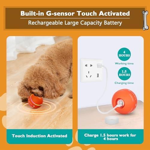         PetDroid Bola interativa para cães, [recentemente atualizada] Brinquedos de bola rolante automática ativada por movimento durável para cães pequenos/médios/grandes, recarregável por USB       