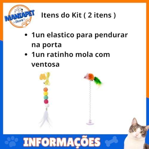         Kit 2 Brinquedo Para Gato Elástico Pendura Porta Ratinho Mola com ventosa       