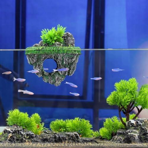         MWYZGmold Ilha flutuante decorativa de aquário, decorações vibrantes para aquários, brinquedo interativo para aquário para peixes Betta, Guppies, peixes dourados, camarões e caranguejos eremitas       