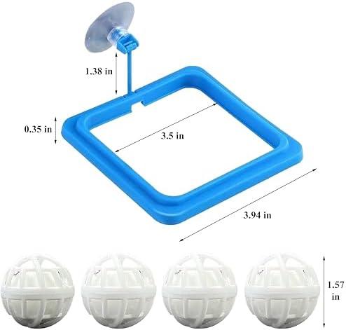         Anel quadrado de alimentação de tartaruga com ventosa e conjunto de 4 bolas nitrificantes, suporte de comida de peixe e brinquedos aquáticos para tartarugas, tartarugas, peixinhos dourados Guppy Koi,       