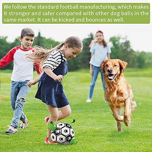         Bola de futebol para cães com abas, brinquedos interativos para cães para puxar de guerra, brinquedo de puxar, brinquedo de água para cães, bolas duráveis para cães de médio e grande (20 cm)       