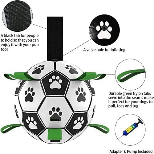         Bola de futebol para cães com abas, brinquedos interativos para cães para puxar de guerra, brinquedo de puxar, brinquedo de água para cães, bolas duráveis para cães de médio e grande (20 cm)       