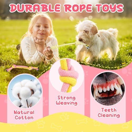         XIUGOAL Brinquedos de cachorro rosa – Pacote com 9 brinquedos para mastigar filhotes, brinquedos interativos para cães para filhotes, brinquedos para cães pequenos com brinquedos barulhentos, bolas e       